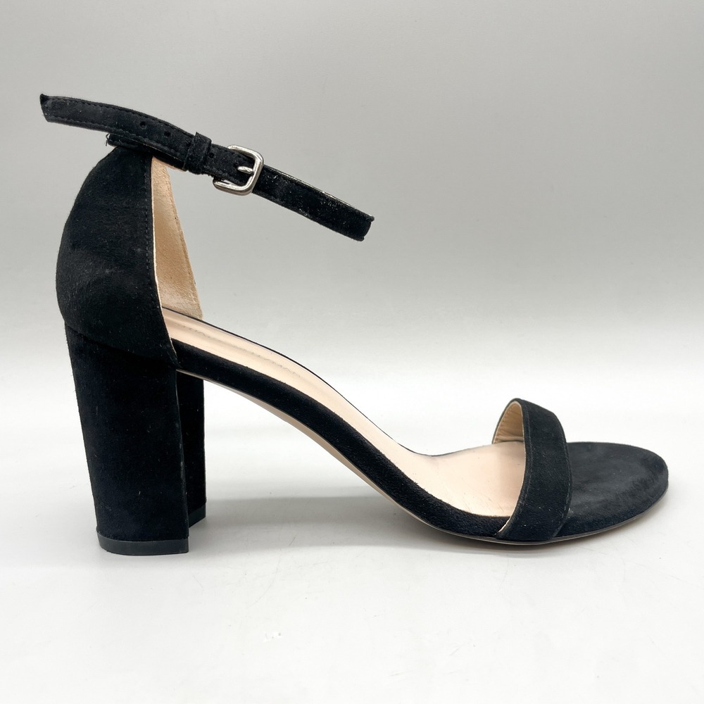 Stuart Weitzman Womens 7 M Nearlynude Block Heel Strappy Sandals Black Suede
